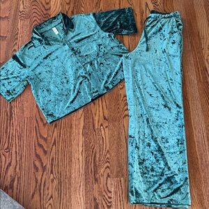 Stars Above Emerald Green Crushed Velvet Pajama Set S Small